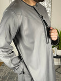 Premium Men’s Grey Embroidered Omani Thobe