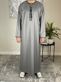 Premium Men’s Grey Embroidered Omani Thobe