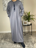 Steel Blue Premium Men’s Embroidered Omani Thobe