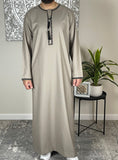 Premium Men’s beige Black Embroidered Omani Thobe