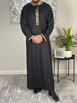 Premium Men’s Black Gold Embroidered Omani Thobe