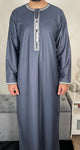 Premium Men’s Stone Blue Omani Embroidered Thobe