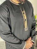 Premium Men’s Black Gold Embroidered Omani Thobe