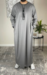 Premium Men’s Grey Embroidered Omani Thobe