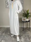 Premium Men’s Ivory White Omani Gold Embroidered Thobe