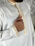 Premium Men’s Ivory White Omani Gold Embroidered Thobe