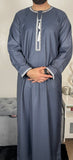 Premium Men’s Stone Blue Omani Embroidered Thobe