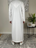 Premium Men’s Ivory White Omani Gold Embroidered Thobe