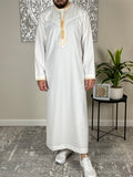 Premium Men’s Ivory White Omani Gold Embroidered Thobe