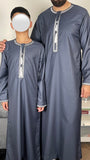 Premium Men’s Stone Blue Omani Embroidered Thobe