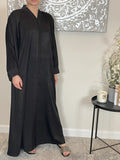 Black Brushed Satin Wide Sleeve Open Abaya