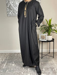 Premium Men’s Black Gold Embroidered Omani Thobe