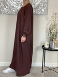 Chocolate Brown Ribbed Closed Abaya