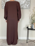 Chocolate Brown Ribbed Closed Abaya