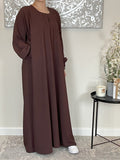 Chocolate Brown Ribbed Closed Abaya