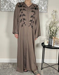 Premium Hand Embellished Coffee Open Abaya