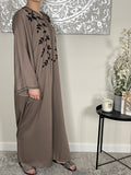 Premium Hand Embellished Coffee Open Abaya