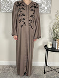 Premium Hand Embellished Coffee Open Abaya