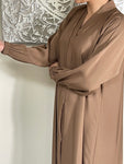 Premium Taupe Nida Open Abaya