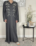 Premium Hand Embellished Dolphin Grey Open Abaya