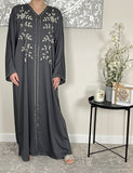 Premium Hand Embellished Dolphin Grey Open Abaya