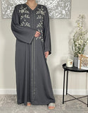 Premium Hand Embellished Dolphin Grey Open Abaya