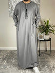 Premium Men’s Grey Embroidered Omani Thobe