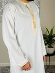 Premium Men’s Ivory White Omani Gold Embroidered Thobe