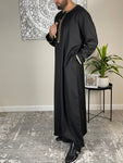 Premium Men’s Black Gold Embroidered Omani Thobe