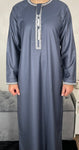 Premium Men’s Stone Blue Omani Embroidered Thobe