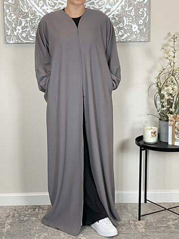 Grey Ribbed Abaya Coat