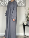 Grey Nida Dual Layered Sleeve Closed Abaya