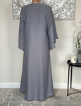 Grey Nida Dual Layered Sleeve Closed Abaya