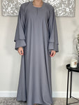 Grey Nida Dual Layered Sleeve Closed Abaya