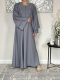 Grey Nida Dual Layered Sleeve Closed Abaya