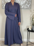 Denim Blue Wide Sleeve Nida Open Abaya