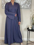 Denim Blue Wide Sleeve Nida Open Abaya