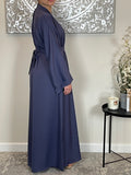 Denim Blue Wide Sleeve Nida Open Abaya