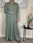 Sage Wide Sleeve Nida Open Abaya