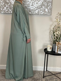 Sage Wide Sleeve Nida Open Abaya