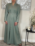 Sage Wide Sleeve Nida Open Abaya