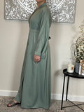 Sage Wide Sleeve Nida Open Abaya