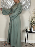 Sage Wide Sleeve Nida Open Abaya