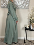 Sage Wide Sleeve Nida Open Abaya