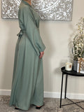 Sage Wide Sleeve Nida Open Abaya