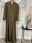 Olive Green Wide Sleeve Nida Open Abaya