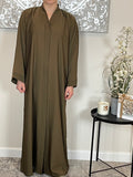 Olive Green Wide Sleeve Nida Open Abaya