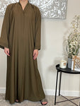 Olive Green Wide Sleeve Nida Open Abaya