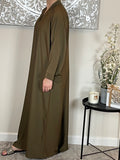 Olive Green Wide Sleeve Nida Open Abaya