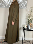 Olive Green Wide Sleeve Nida Open Abaya